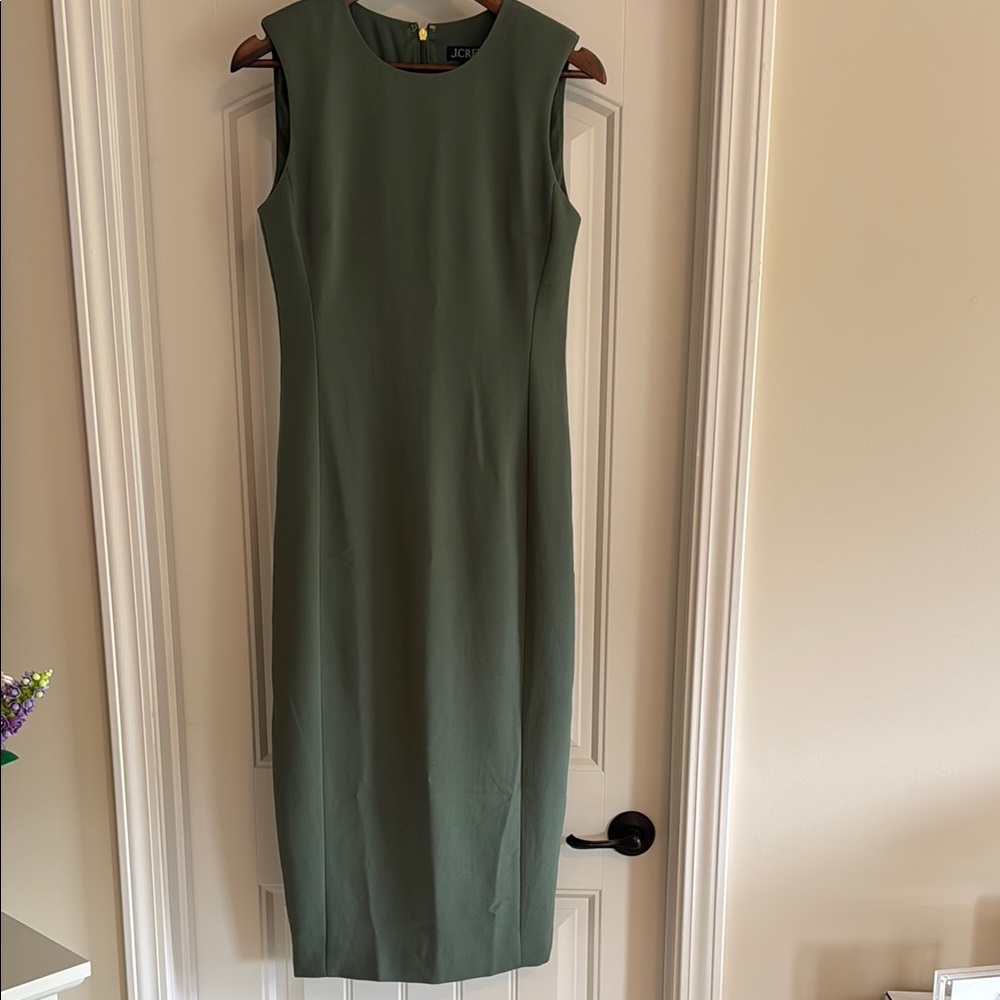 J. Crew Green Sheath Midi Dress Sleeveless Crew Neck